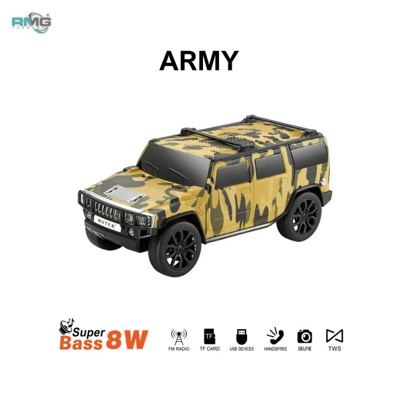 Hummer Car Design Portable Bluetooth Speaker | Wireless Mini Music Box | Rechargeable Audio Device with LED Lights & Bass Sound for Mobile, PC, and Tablet